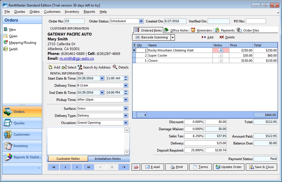 RentMaster rental software screenshot